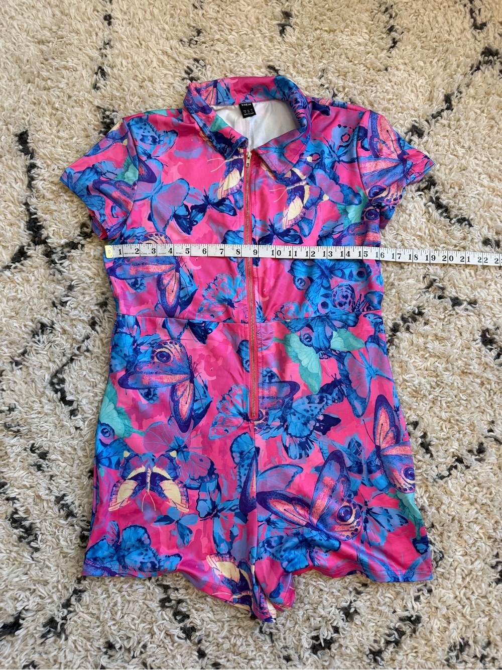 SHEIN Pink & Teal Floral-Butterfly Romper Size M Woman